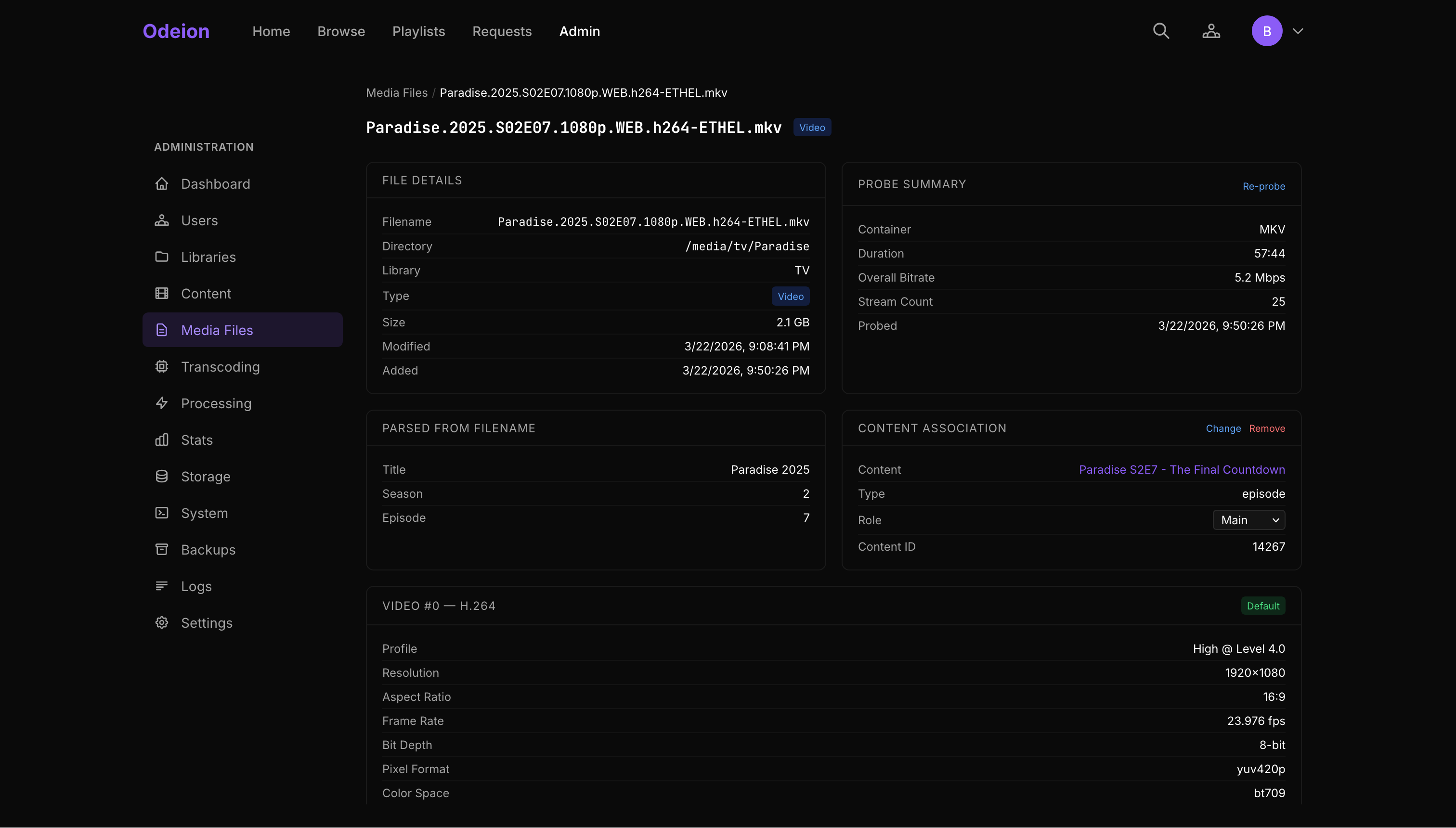 Admin panel — streams